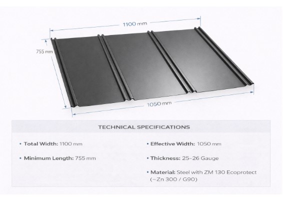 Eco standing Seam – Flat profile